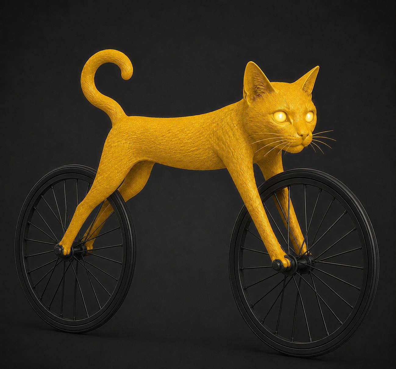 CATECYCLE mascot — a golden cat with glowing eyes fused with a bicycle
